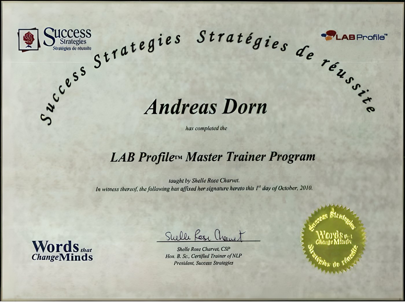 LAB Profile Master Trainer Program certificate